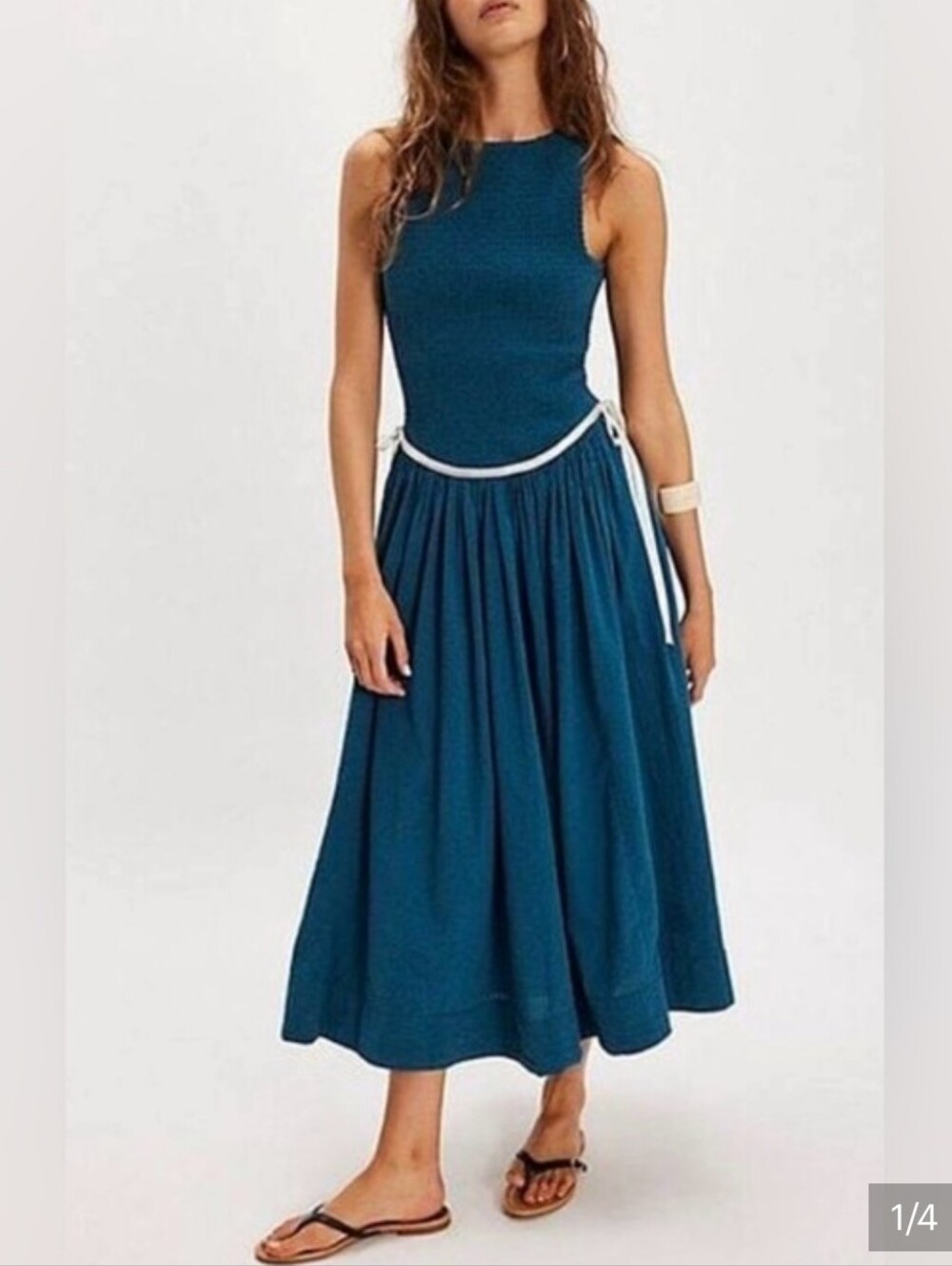 Free People Nightingale Seersucker Midi Dress- Seaside Combo